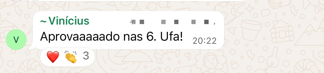 Depoimento de aluno aprovado no Exame CFP — print de WhatsApp