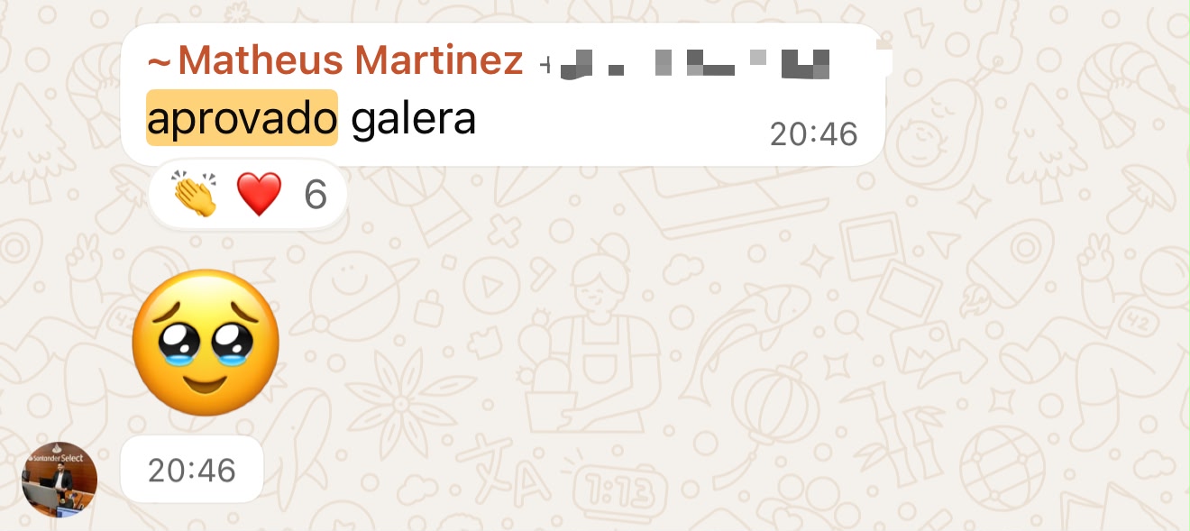 Depoimento de aluno aprovado no Exame CFP — print de WhatsApp