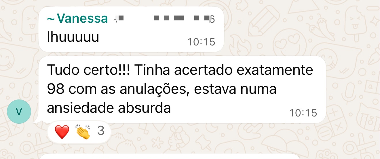 Depoimento de aluno aprovado no Exame CFP — print de WhatsApp